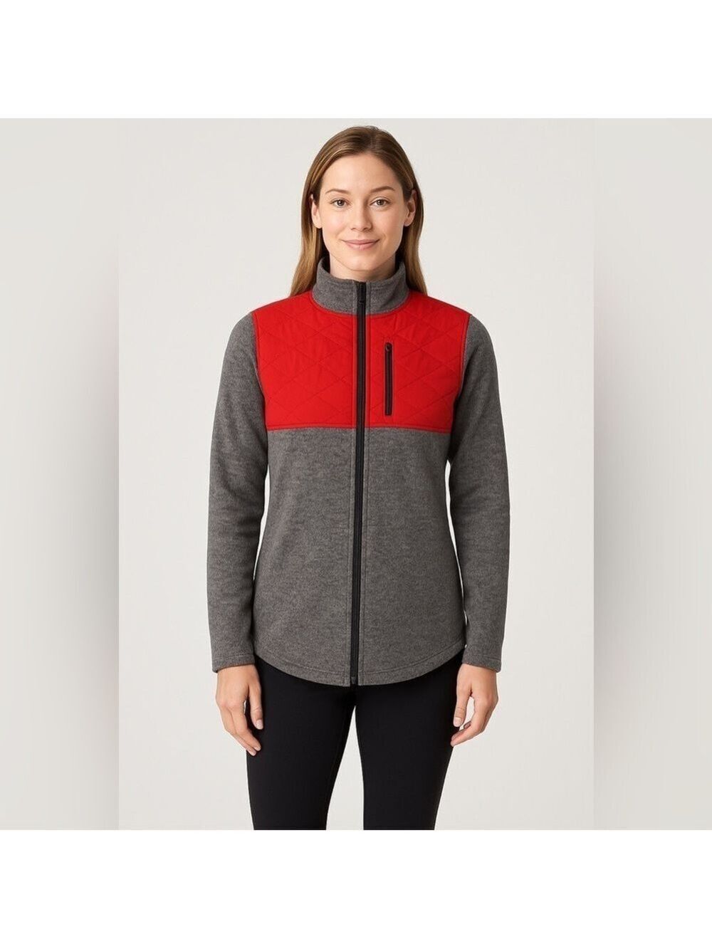 Zyia Active Quilted Cabin Jacket – Red & Grey, Size Small